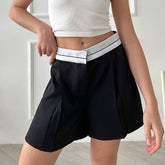 Schwarze Shorts mit hoher Taille und weitem Bein, Freizeithose